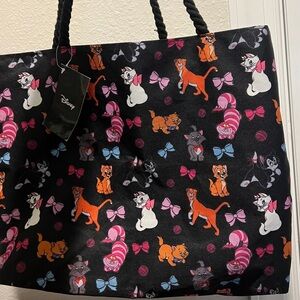 Disney Black Tote with Colorful Cat and Bow Design